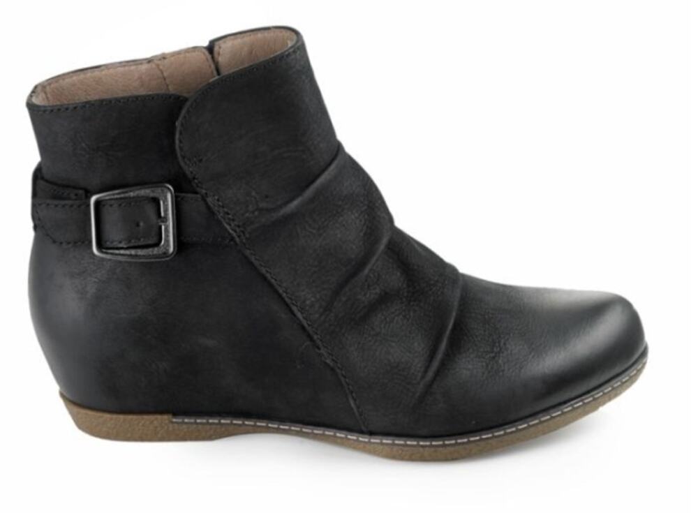 Dansko Lia Black Burnished Nubuck Side Zip Hidden Wedge Ankle Boot | EU 39-US 9